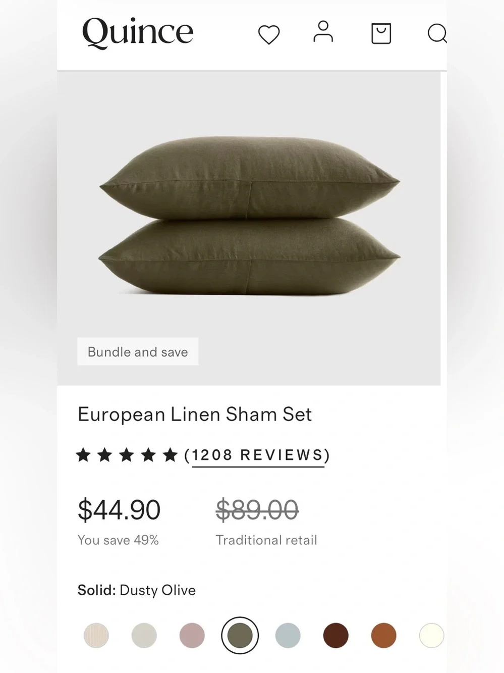 NWT Quince European Linen Sham Set, Standard (Dusty Olive)